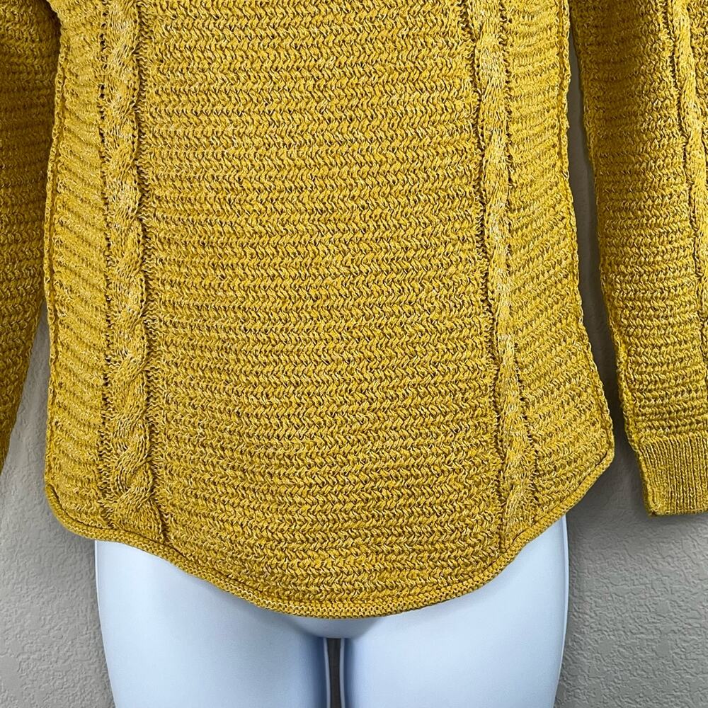Comptoir Des Cotonniers Mustard Yellow Metallic Silver Cable Knit Sweater Small - Picture 5 of 12